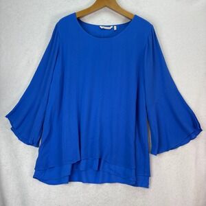 Soft Surroundings Blue Textured Bell Sleeve Layered Tunic Top Womens 2X Fairy